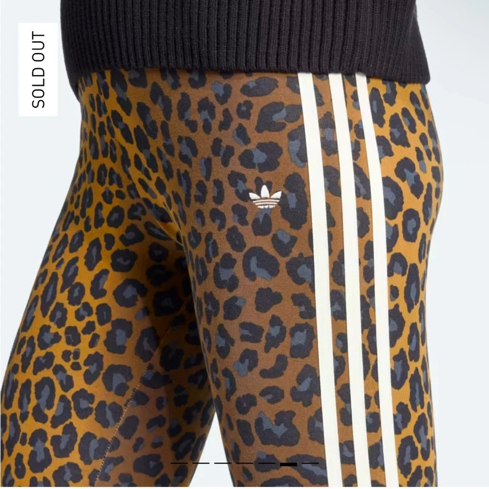 Adidas Leopard Print 3 Stripe Leggings Women’s Size XL - Picture 2 of 10